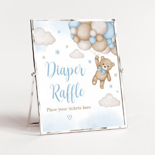 Affiche Ballons d'ours Bleu Baby shower Déchets Raffin