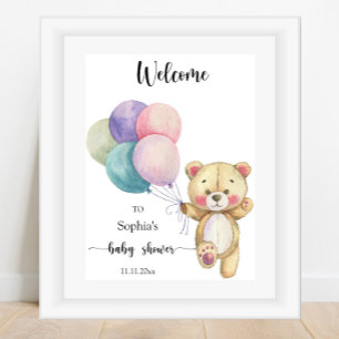 Affiche Ballons d'ours en peluche - baby shower de bienven