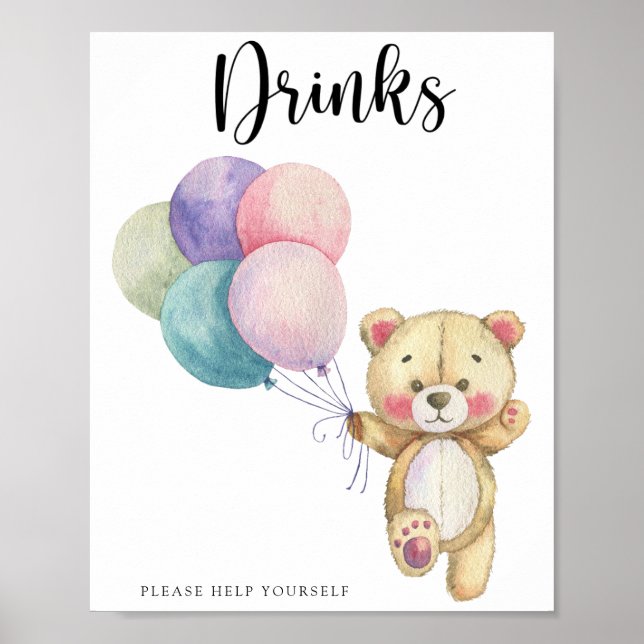 Affiche Ballons d'ours en peluche - Boissons vous aider (Devant)