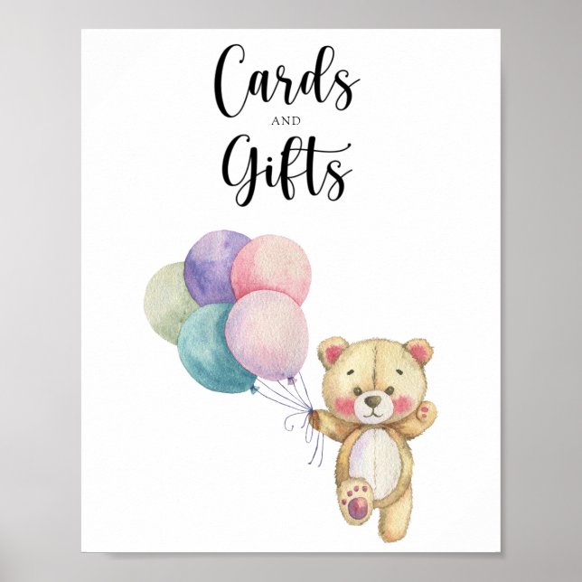 Affiche Ballons d'ours en peluche - cartes et cadeaux baby (Devant)