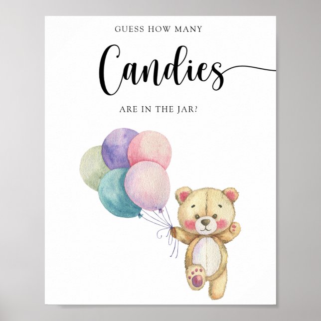 Affiche Ballons d'ours en peluche - devinez combien de bon (Devant)