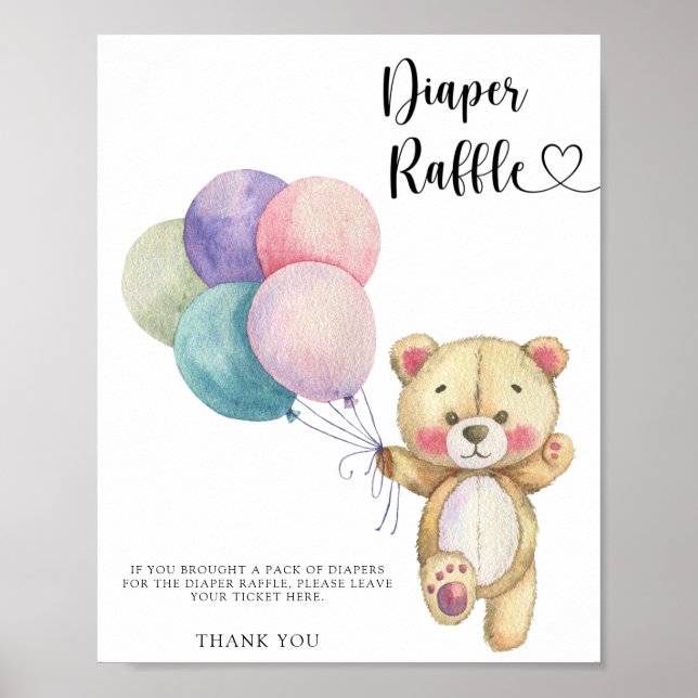 Affiche Ballons d'ours en peluche - tombole de couche (Devant)