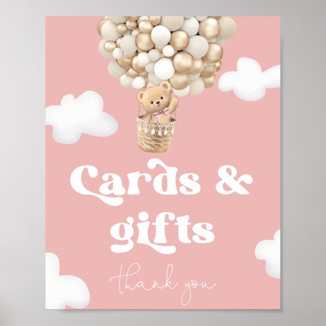 Affiche Ballons d'ours rose Teddy Cartes et cadeaux (Devant)