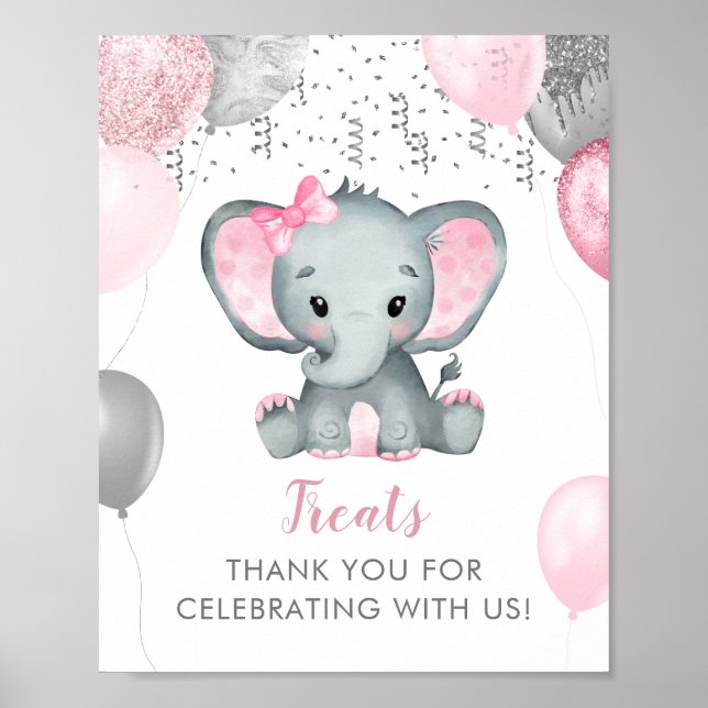 Affiche Ballons Eléphants Fille mignonne Baby shower Trait (Devant)