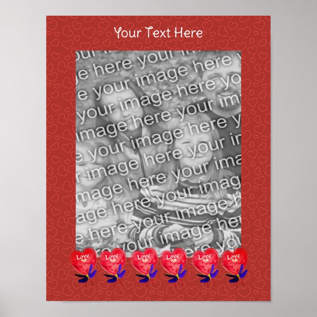 Affiche Ballons en forme de coeur Amour Ajouter votre phot (Devant)