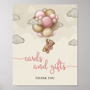 Affiche Ballons en peluche brun rose brun, cartes et signe