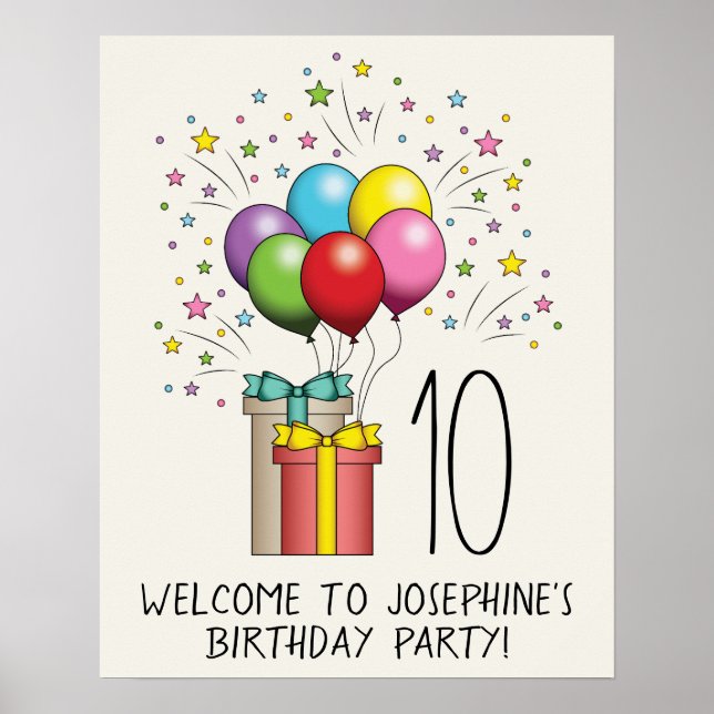 Affiche Ballons et cadeaux d'anniversaire avec âge et text (Devant)