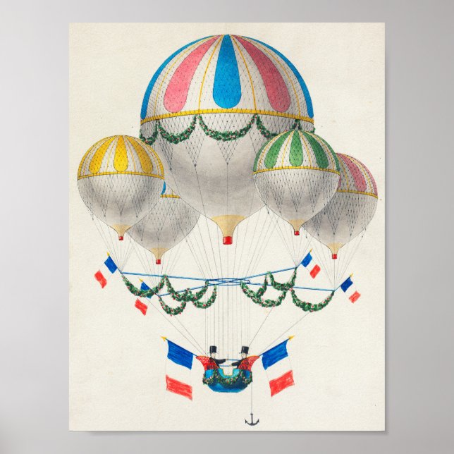 Affiche Ballons et drapeau français (Devant)