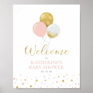 Affiche Ballons Or et Rose Bienvenue à la Baby Shower Fi