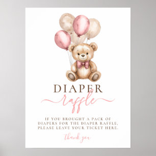 Affiche Ballons Ours Teddy Fille Baby shower Déchets Raffl