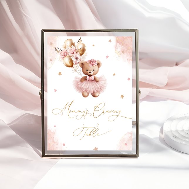 Affiche Ballons Ourson Rose Table des Envies de Maman (Créateur téléchargé)