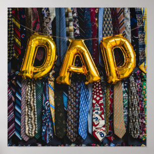 Affiche Ballons papa en or avec Cravates colorés