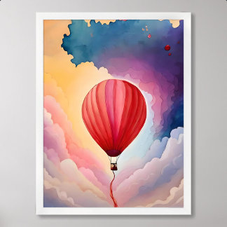 Affiche ballons peinture à air chaud nuage coloré aquarell