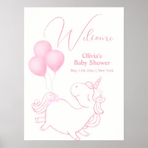 Affiche Ballons rose mou Baby shower Unicorne Bienvenue