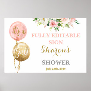 Affiche Ballons roses baby shower fille signe