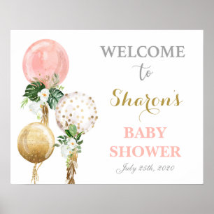 Affiche Ballons roses baby shower fille signe de bienvenue