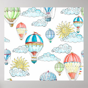 Affiche Ballons vintages : Aquarelle Whimsical sans joint.