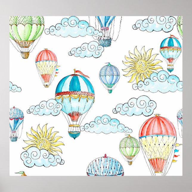 Affiche Ballons vintages : Aquarelle Whimsical sans joint. (Devant)