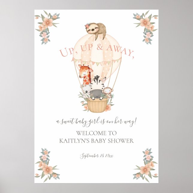 Affiche Balloon à air chaud mignon Animaux Giraffe Sloth Z (Devant)