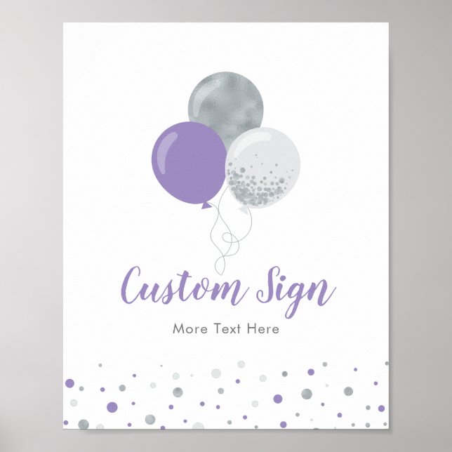 Affiche Balloon argent et violet fille fête d'anniversaire (Devant)