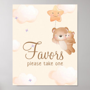 Affiche Balloon beige Teddy Bear Baby shower Faveur