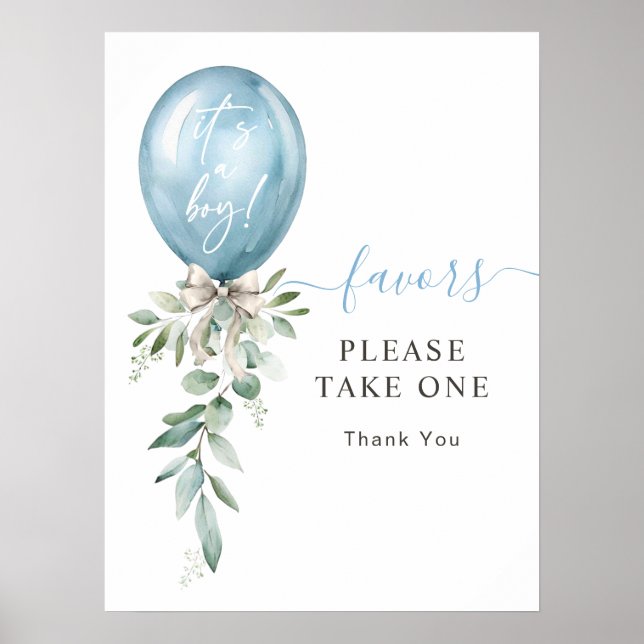Affiche Balloon Bleu Baby shower Vert Prendre Une Faveur (Devant)