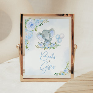 Affiche Balloon bleu Floral Elephant Livres et Cadeaux