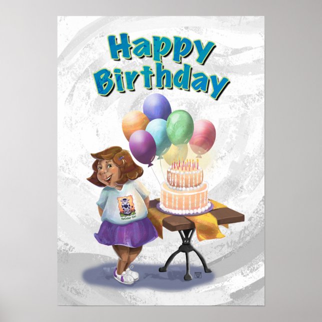 Affiche Balloon coloré Anniversaire Fille (Devant)
