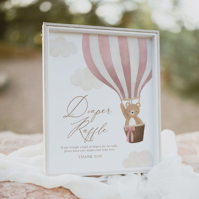 Affiche Balloon de Baby shower de couche de  rose Teddy (Créateur téléchargé)