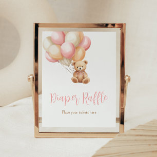 Affiche Balloon rose Baby shower Ours Boho Déchets Raffin