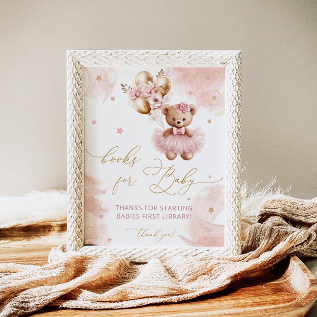 Affiche Balloon rose Teddy Bear Baby Girl Livres pour bébé (Créateur téléchargé)