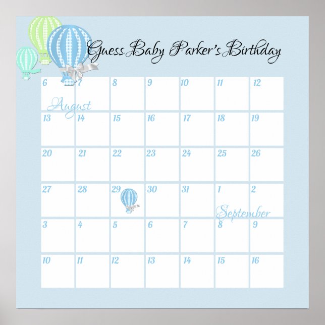 Affiche Balloons à air chaud, Guess Baby's date d'échéance (Devant)