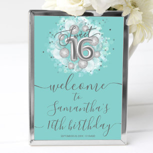 Affiche Balloons Argent Sweet 16 Panneau de Bienvenue Bleu
