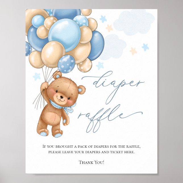 Affiche Balloons Baby shower Lisse Teddy Bear Raffin (Devant)