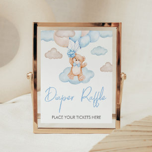 Affiche Balloons Bébé Ours Bleu Baby Shower Tirage au Sort