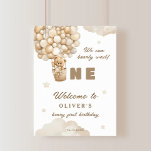 Affiche Balloons Beige Ours En Teddy Premier Anniversaire