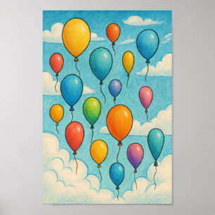Affiche Balloons Colorés Rêveurs Nuages Art Maternité