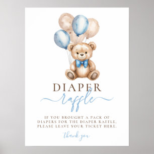 Affiche Balloons Ours Teddy Baby shower Déchets Raffle