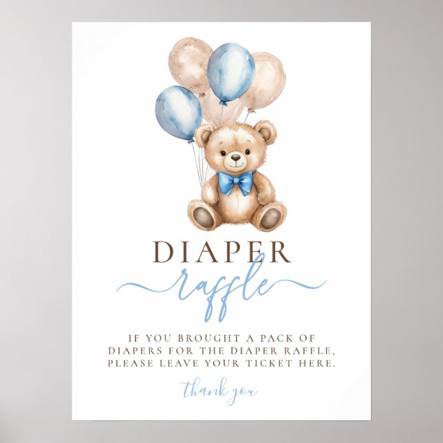 Affiche Balloons Ours Teddy Baby shower Déchets Raffle (Devant)