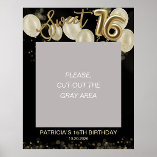 Affiche Balloons Photo Prop Sweet 16 Feuille d'Or Noir