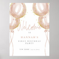 Balloons roses Fille Enfant Premier anniversaire B