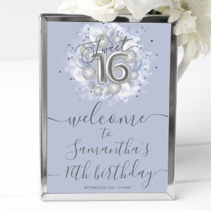 Affiche Balloons Silver Sweet 16 Bleu Poussiéreux Panneau 