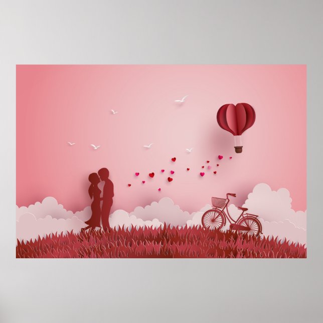 Affiche Ballotte à air chaud Couple rouge Papercut (Devant)