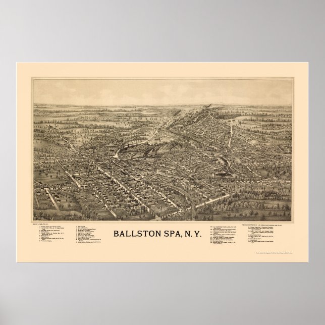 Affiche Ballston Spa, NY Panoramic Map - 1890 (Devant)