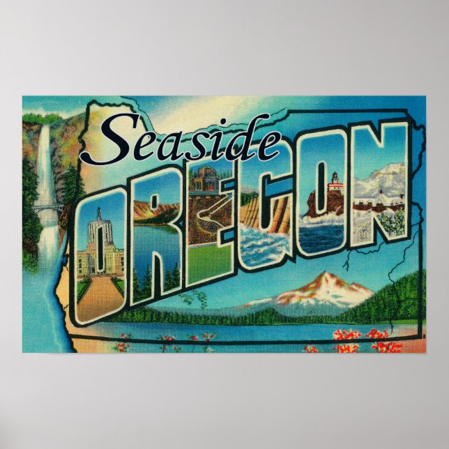 Affiche Balnéaire, Oregon - Grandes Scènes Lettre (Devant)