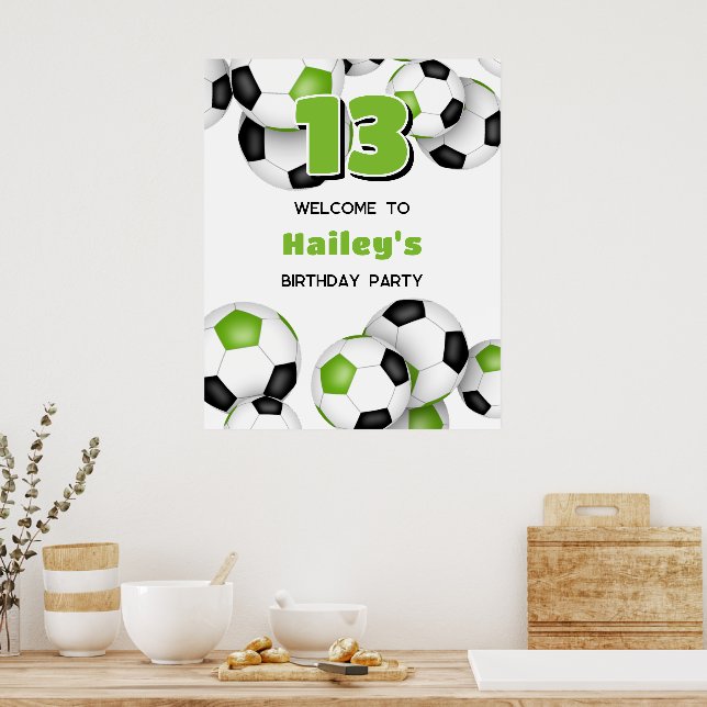 Affiche bals de football noir vert vif fête d'anniversaire (Cuisine)