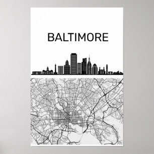 Affiche Baltimore Maryland City Skyline avec carte