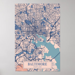 Affiche Baltimore Maryland États-Unis Carte de la ville ve