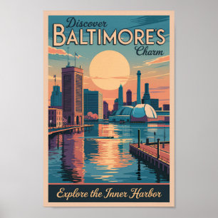 Affiche Baltimore Maryland Skyline Travel Art Vintage