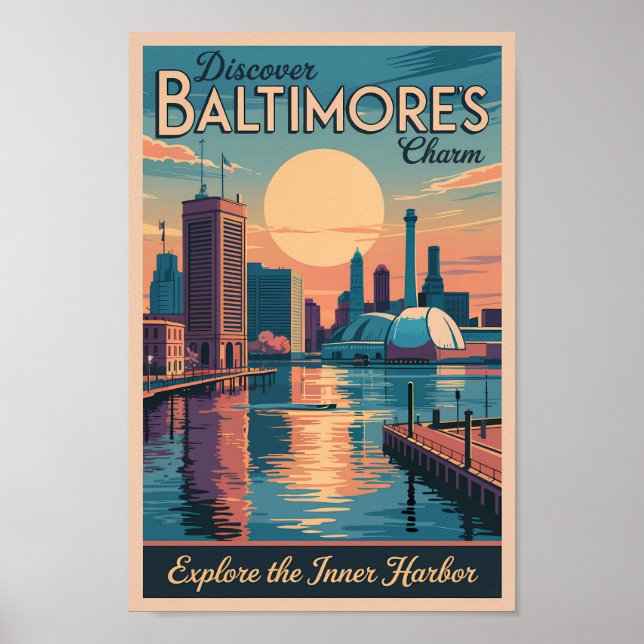 Affiche Baltimore Maryland Skyline Travel Art Vintage (Devant)